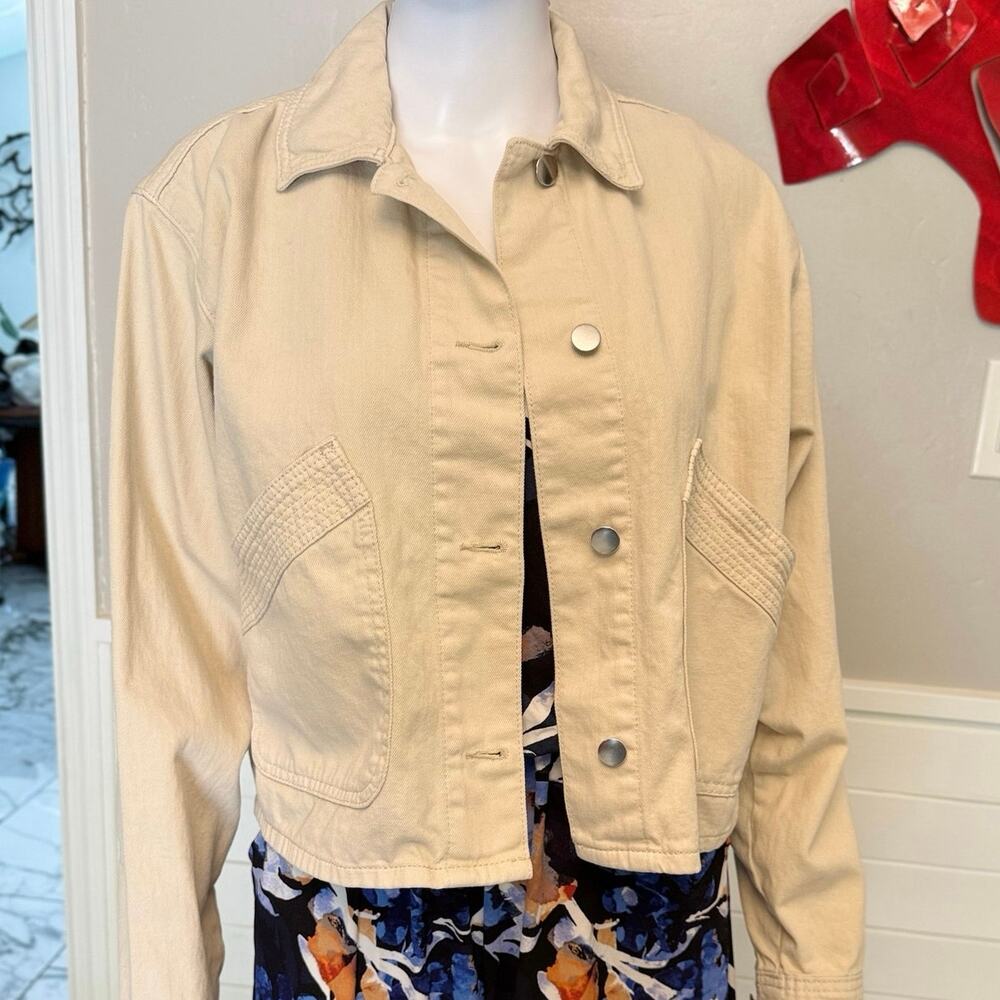 Topshop Light Beige/Pink Cropped Utility Jacket Size Small US 4-6 100% Cotton